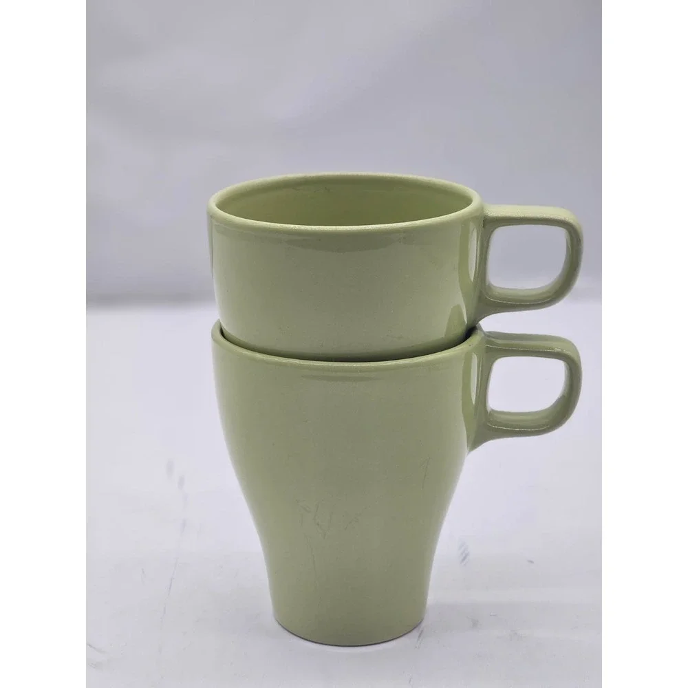 IKEA FARGRIK  21734 Coffee Tea Cups Mugs Set of 2 Green Stoneware Stackable